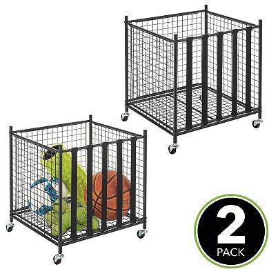 mDesign Metal Rolling Sports Equipment Storage Holder Rack with 4 Wheels