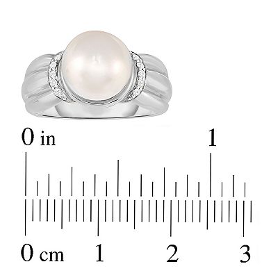Sterling Silver Freshwater Cultured Pearl & Diamond Accent Ring