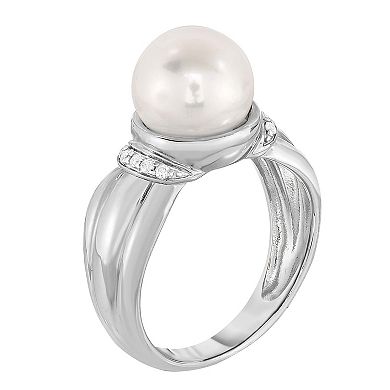 Sterling Silver Freshwater Cultured Pearl & Diamond Accent Ring