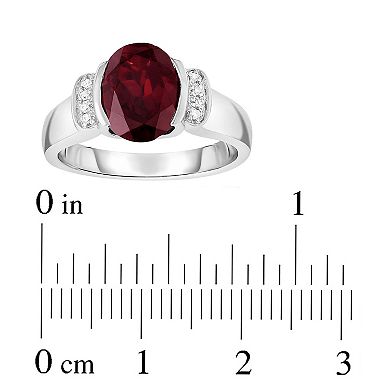 Sterling Silver Oval Garnet & Diamond Accent Ring