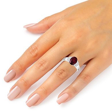 Sterling Silver Oval Garnet & Diamond Accent Ring