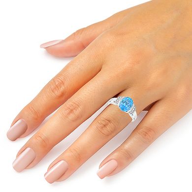 Sterling Silver Oval Blue Topaz & Diamond Accent Ring
