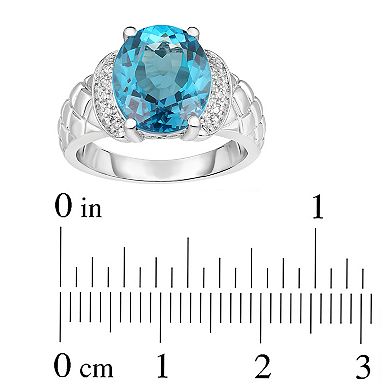 Sterling Silver Blue Topaz & Diamond Accent Ring