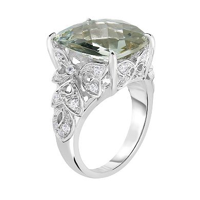 Sterling Silver Green Topaz & Cubic Zirconia Ring
