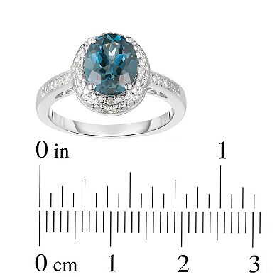 Sterling Silver London Blue Topaz & Diamond Halo Ring