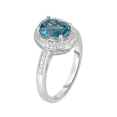Sterling Silver London Blue Topaz & Diamond Halo Ring