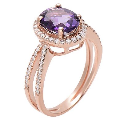 Rose Sterling Silver Amethyst & Cubic Zirconia Ring