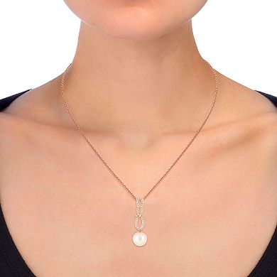 Rose Gold Tone Sterling Silver Freshwater Cultured Pearl & Cubic Zirconia Pendant Necklace