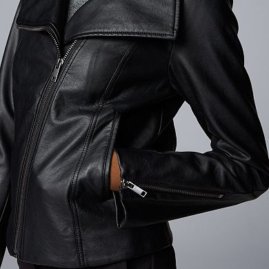 Petite Simply Vera Vera Wang Faux Leather Moto Jacket