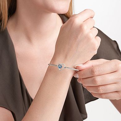 Sterling Silver London Blue Topaz & Lab-Created White Sapphire Heart Cuff Bracelet