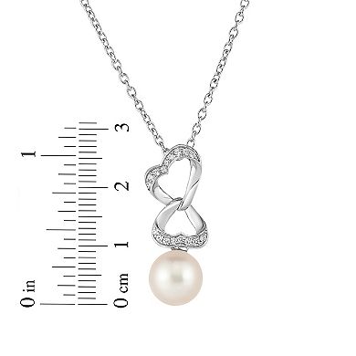 Sterling Silver Freshwater Cultured Pearl & Cubic Zirconia Heart Pendant Necklace