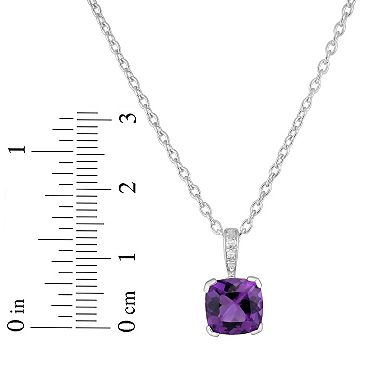 Sterling Silver Amethyst & Diamond Accent Cushion Pendant Necklace