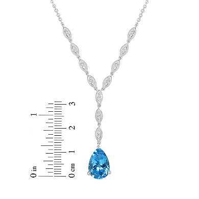 Sterling Silver Blue Topaz & 1/6 Carat T.W. Diamond Y Necklace