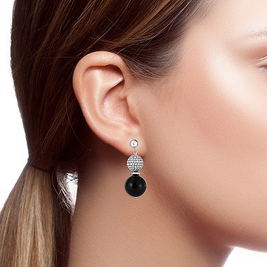 Sterling Silver Onyx & Cubic Zirconia Dangle Earrings