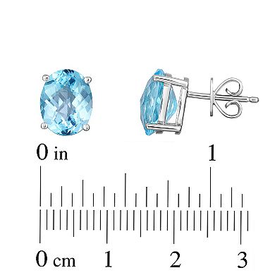 Sterling Silver Oval Blue Topaz Stud Earrings