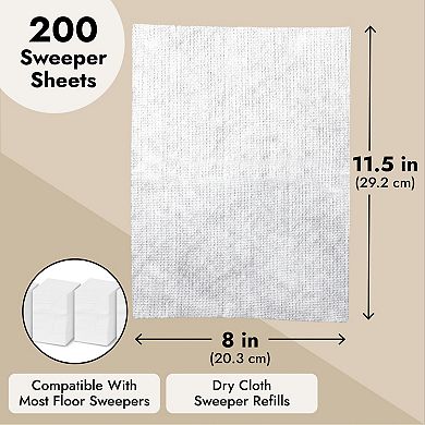 200 Pack Disposable Dry Mop Pads For Floor Cleaning, Bulk Cloth Refills For Sweeper