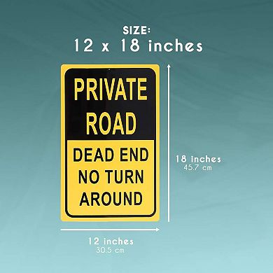 Private Road Sign - Dead End No Turn Around Property Parking Legend, Trespassers Violators Warning,  Aluminum, Yellow and Black, 18 x 12 Inches