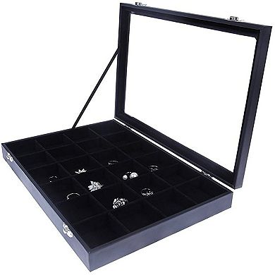 Black Jewelry Display Tray with Velvet Lining for Gemstones, Rocks (24 Slots, 14 x 9.5 x 2 In)