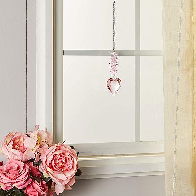 Juvale Pink Heart Hanging Crystal Prism Suncatcher for Window, Valentine's Gift (1.77 x 11 in)