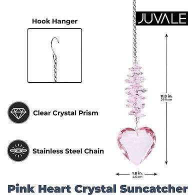 Juvale Pink Heart Hanging Crystal Prism Suncatcher for Window, Valentine's Gift (1.77 x 11 in)