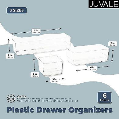 Plastic Drawer Organizers, 3 Assorted Sizes (6 Piece Set)