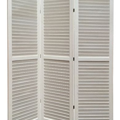 3 Panel Foldable Wooden Shutter Screen with Straight Legs, White