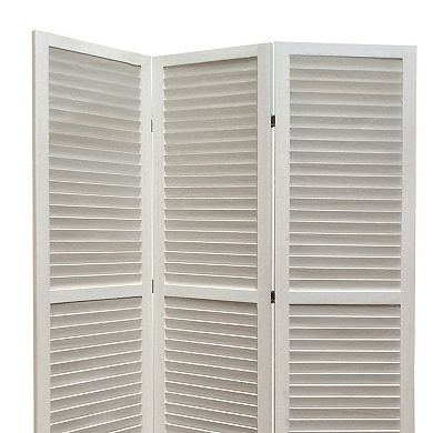 3 Panel Foldable Wooden Shutter Screen with Straight Legs, White