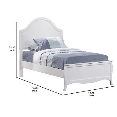 Wooden Twin Size Bed with Camelback Headboard and Flared Legs, White