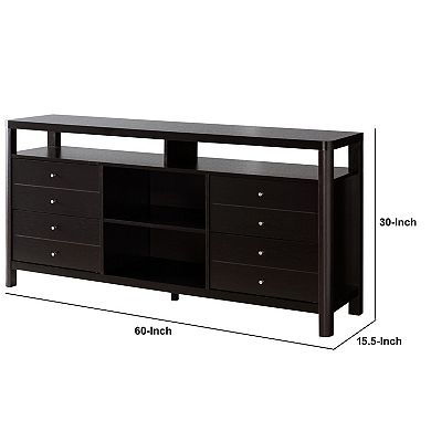 60 Inches 8 Drawer TV Stand with Open Compartments, Brown