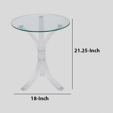 Contemporary Acrylic Accent Table With Glass Top, Clear