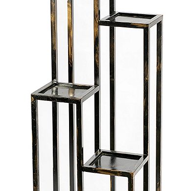 4 Tier Cast Iron Frame Plant Stand with Tubular Legs, Black and Gold