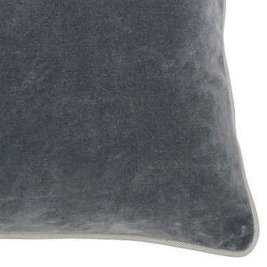 Square Fabric Throw Pillow with Solid Color and Piped Edges, Gray