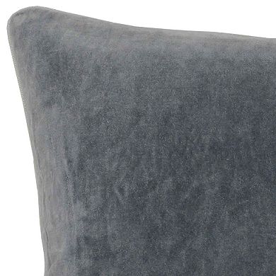 Square Fabric Throw Pillow with Solid Color and Piped Edges, Gray