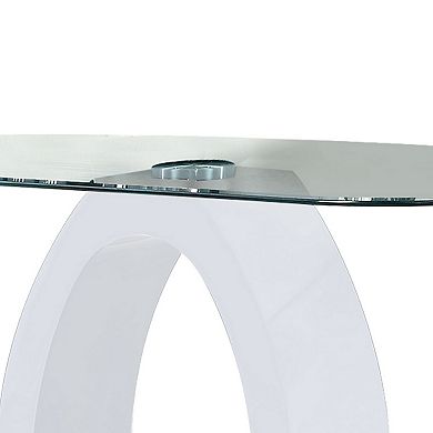 Contemporary Tempered Glass Top Sofa Table with O Shape Base, White
