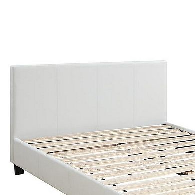 Transitional Style Leatherette Queen Bed with Padded Headboard, White
