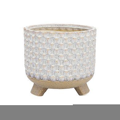 Planter with Textured Design and Footed Base, Set of 2, Off White