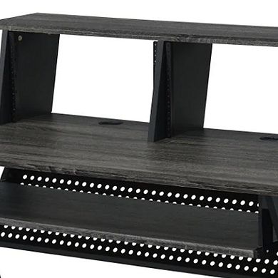 Tin 47 Inch Wood Music Desk Studio Station, Keyboard Tray, Shelves, Gray