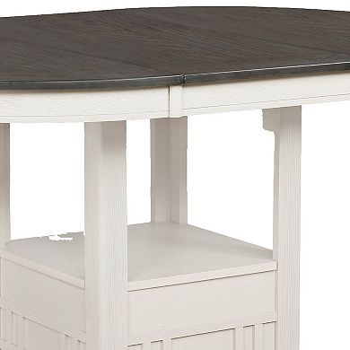 Counter Height Table with Leaf Extension, White and Gray