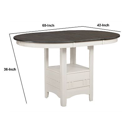 Counter Height Table with Leaf Extension, White and Gray