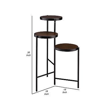 3 Tier Plant Stand with Round Wooden Shelves and Foldable Design, Black