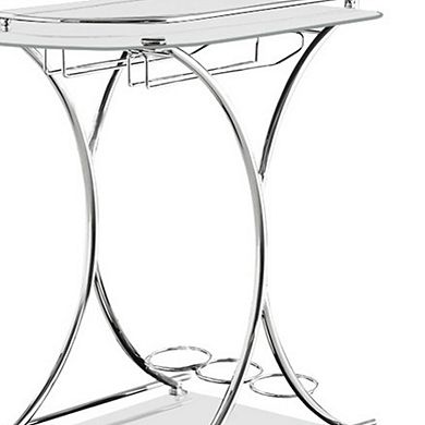 Captivating Serving Cart With 2 Frosted Glass Shelves, Silver