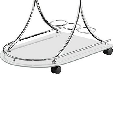 Captivating Serving Cart With 2 Frosted Glass Shelves, Silver