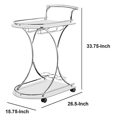 Captivating Serving Cart With 2 Frosted Glass Shelves, Silver