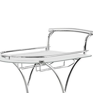 Captivating Serving Cart With 2 Frosted Glass Shelves, Silver