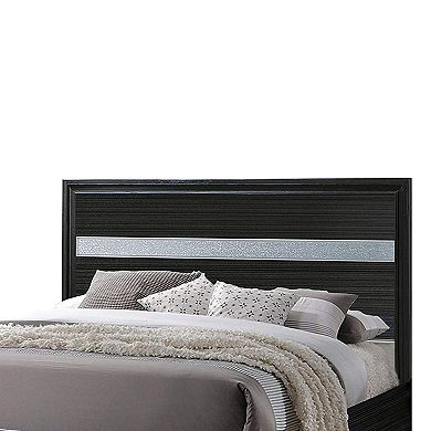 Wooden Twin Size bed with Bracket Legs and Crystal Accented Headboard, Black