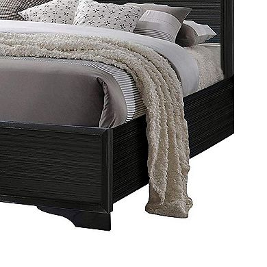 Wooden Twin Size bed with Bracket Legs and Crystal Accented Headboard, Black