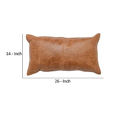 Rectangular Leatherette Throw Pillow with Stitched Details, Small, Brown