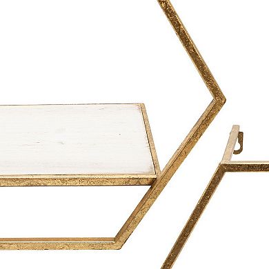 Hexagon Shaped Metal and Wooden Shelf, Set of 3, Gold
