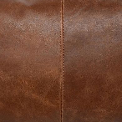 Leatherette Throw Pillow with Stitched Details and Flanged Edges, Brown