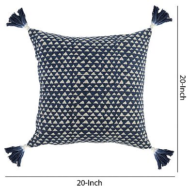Geometric Pattern Square Fabric Throw Pillow, Blue and White